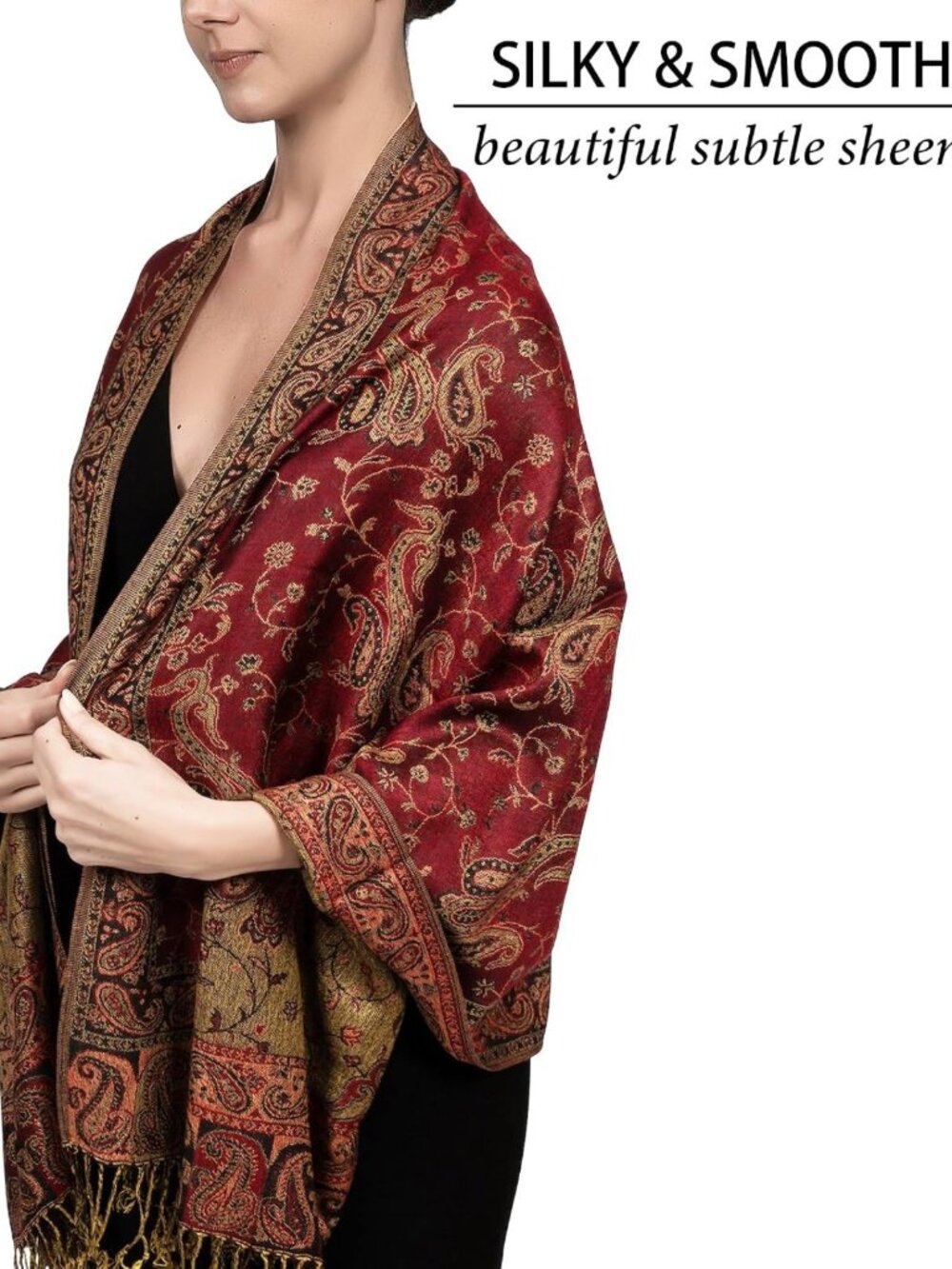 Reversible Paisley Pashmina Scarf - Exotic Shawl & Wrap for All Seasons - Picture 3 of 6